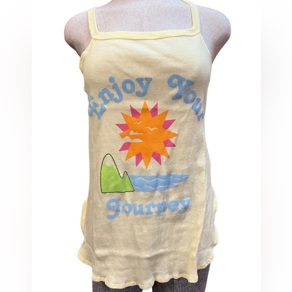 NWT Wst Cst Yellow Retro Enjoy Your Journey Graphic Tunic Tank Top - Picture 1 of 5